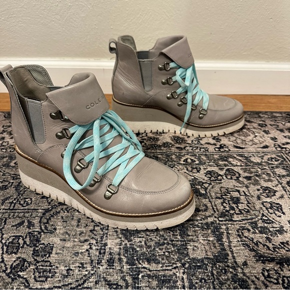 COLE HAAN Women’s 8 ZeroGrand Wedge Hiker Boots Ankle Slip On Lace Up - Picture 2 of 9